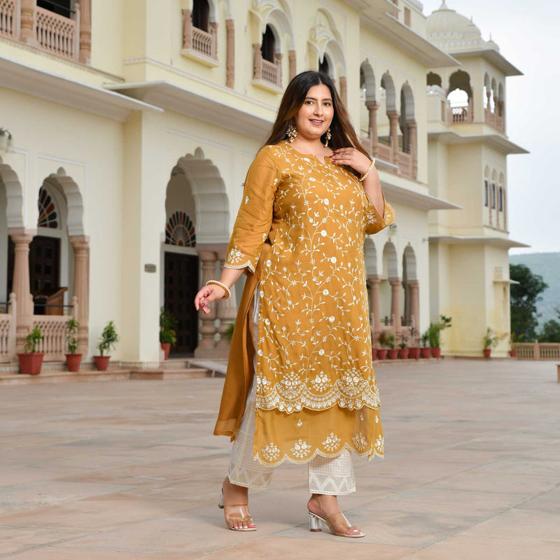 Ivory Spice & Gold Radiance Thread Embroidered Organza Suit Set