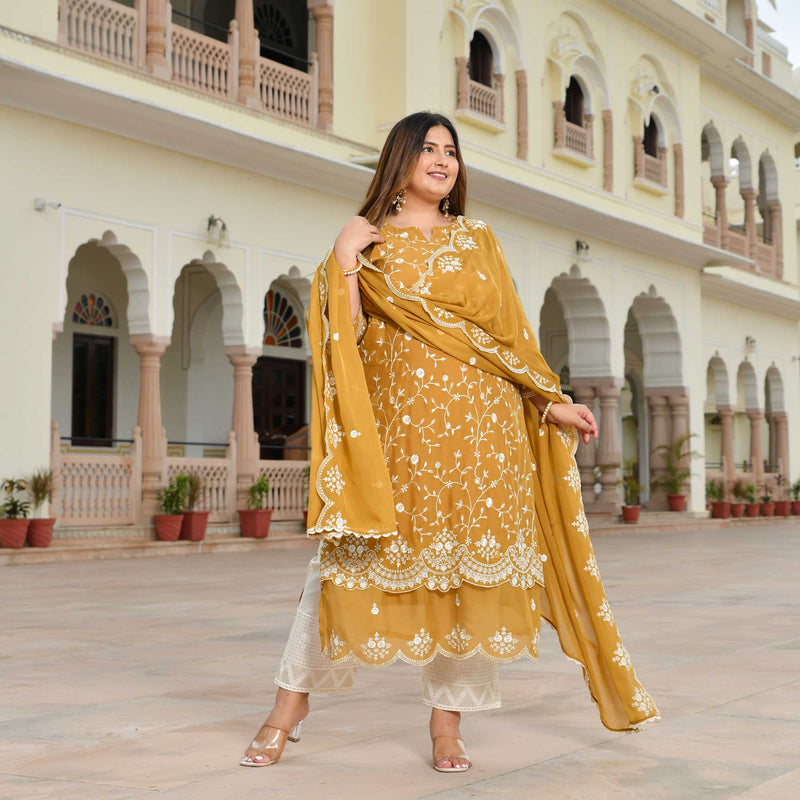 Ivory Spice & Gold Radiance Thread Embroidered Organza Suit Set