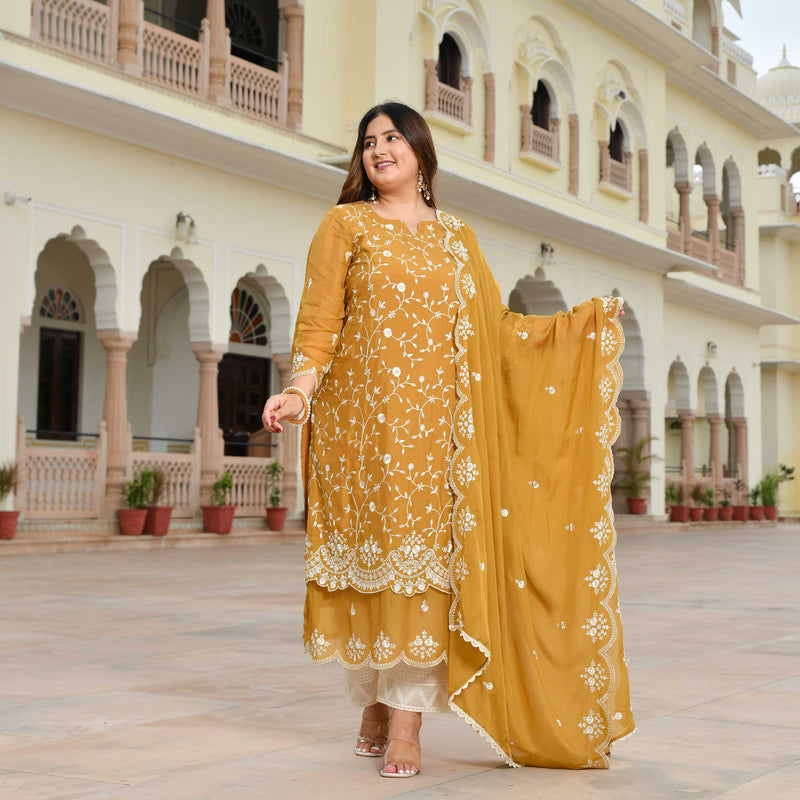 Ivory Spice & Gold Radiance Thread Embroidered Organza Suit Set