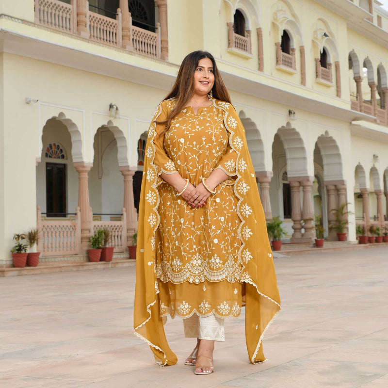 Ivory Spice & Gold Radiance Thread Embroidered Organza Suit Set