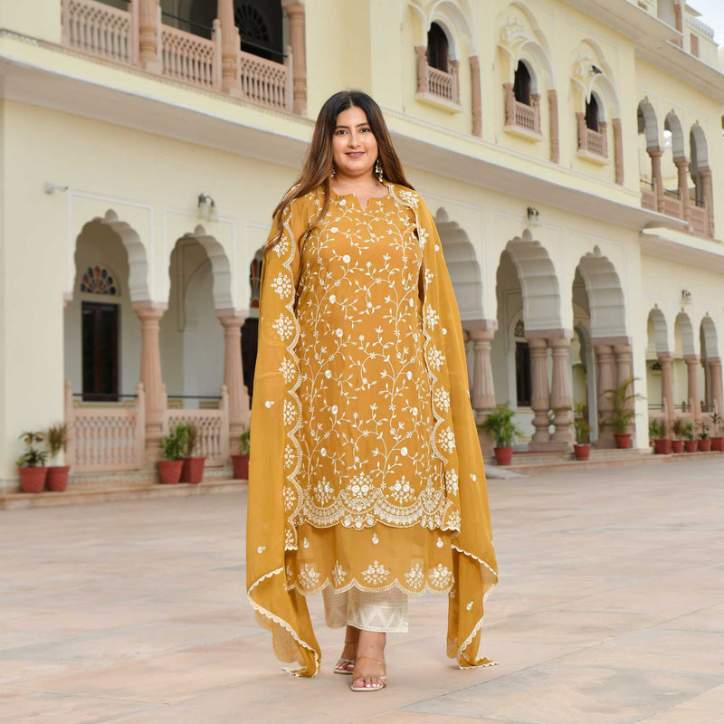 Ivory Spice & Gold Radiance Thread Embroidered Organza Suit Set