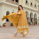 Ivory Spice & Gold Radiance Thread Embroidered Organza Suit Set