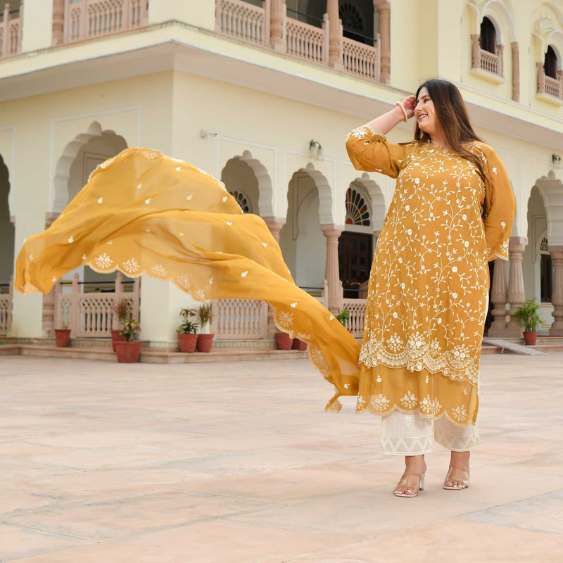 Ivory Spice & Gold Radiance Thread Embroidered Organza Suit Set