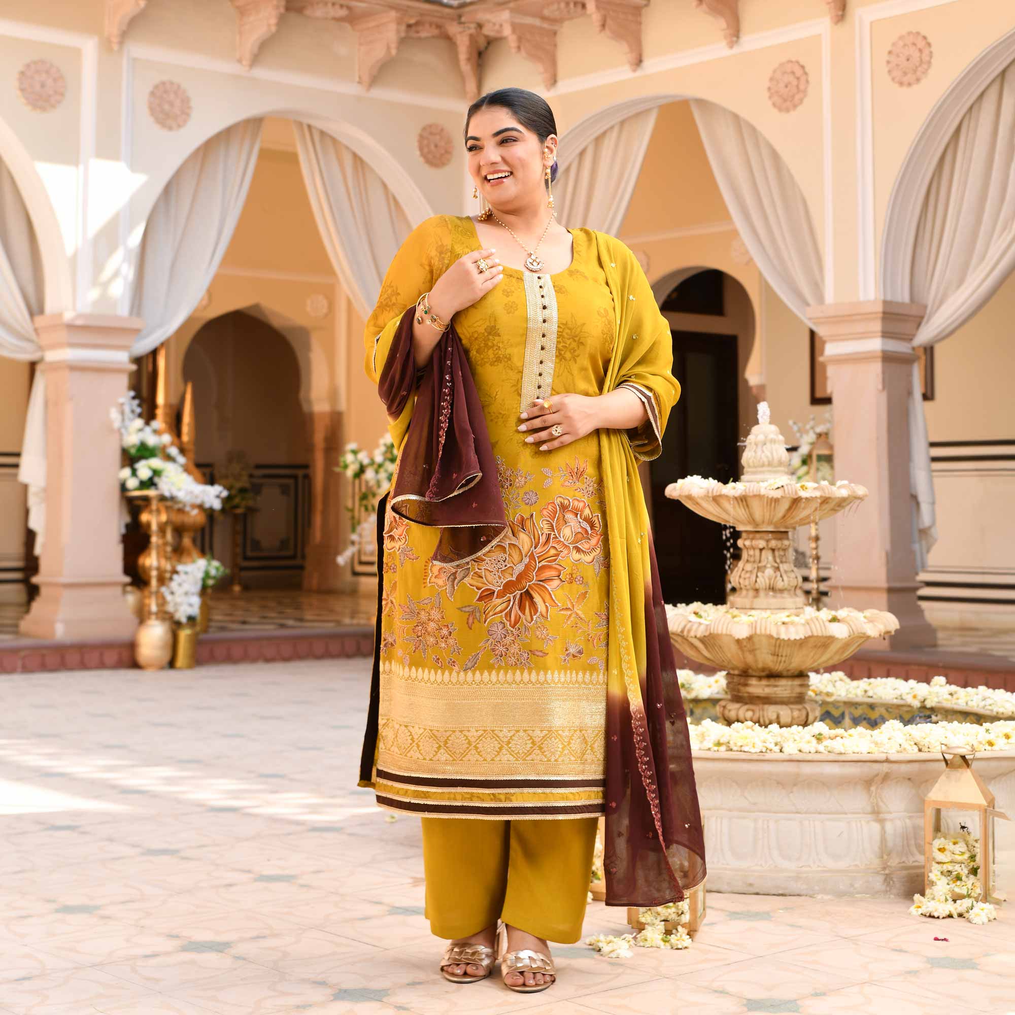 Daffodil- Lime Yellow Tissue Silk Banarasi Suit Set