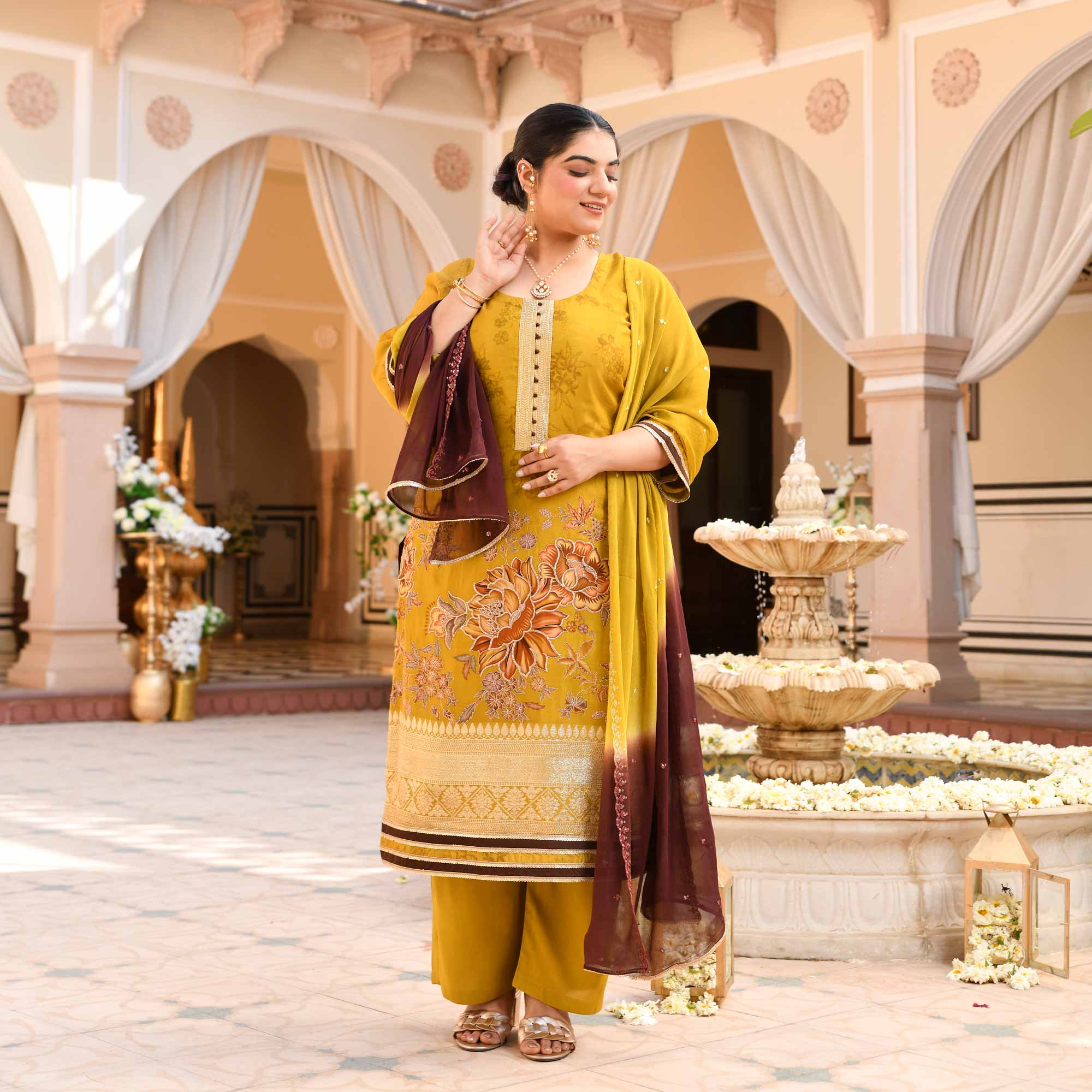 Daffodil- Lime Yellow Tissue Silk Banarasi Suit Set
