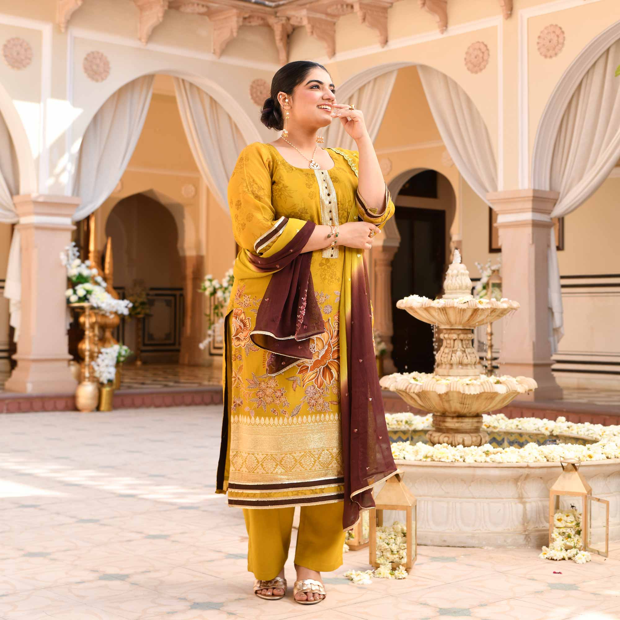 Daffodil- Lime Yellow Tissue Silk Banarasi Suit Set
