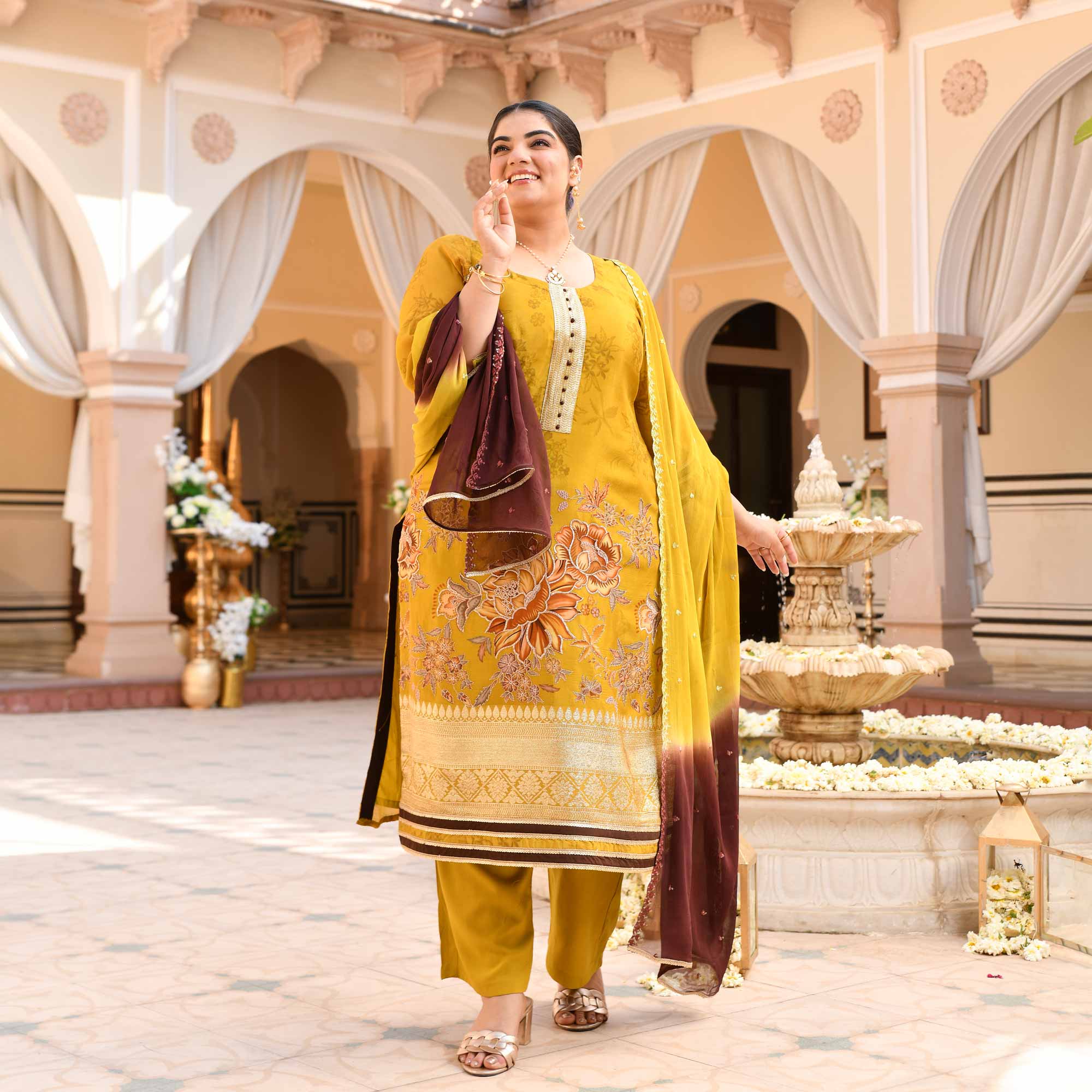 Daffodil- Lime Yellow Tissue Silk Banarasi Suit Set