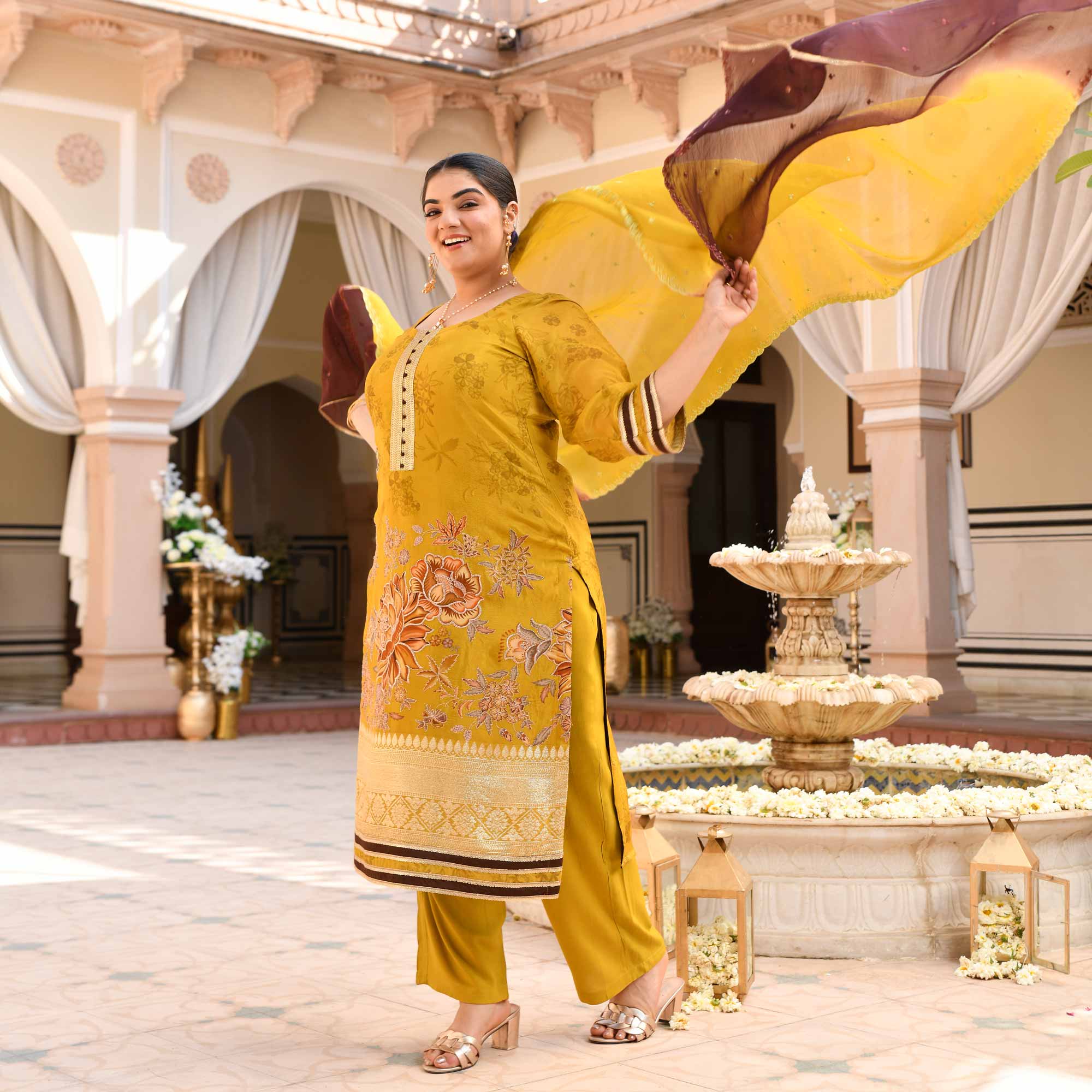 Daffodil- Lime Yellow Tissue Silk Banarasi Suit Set