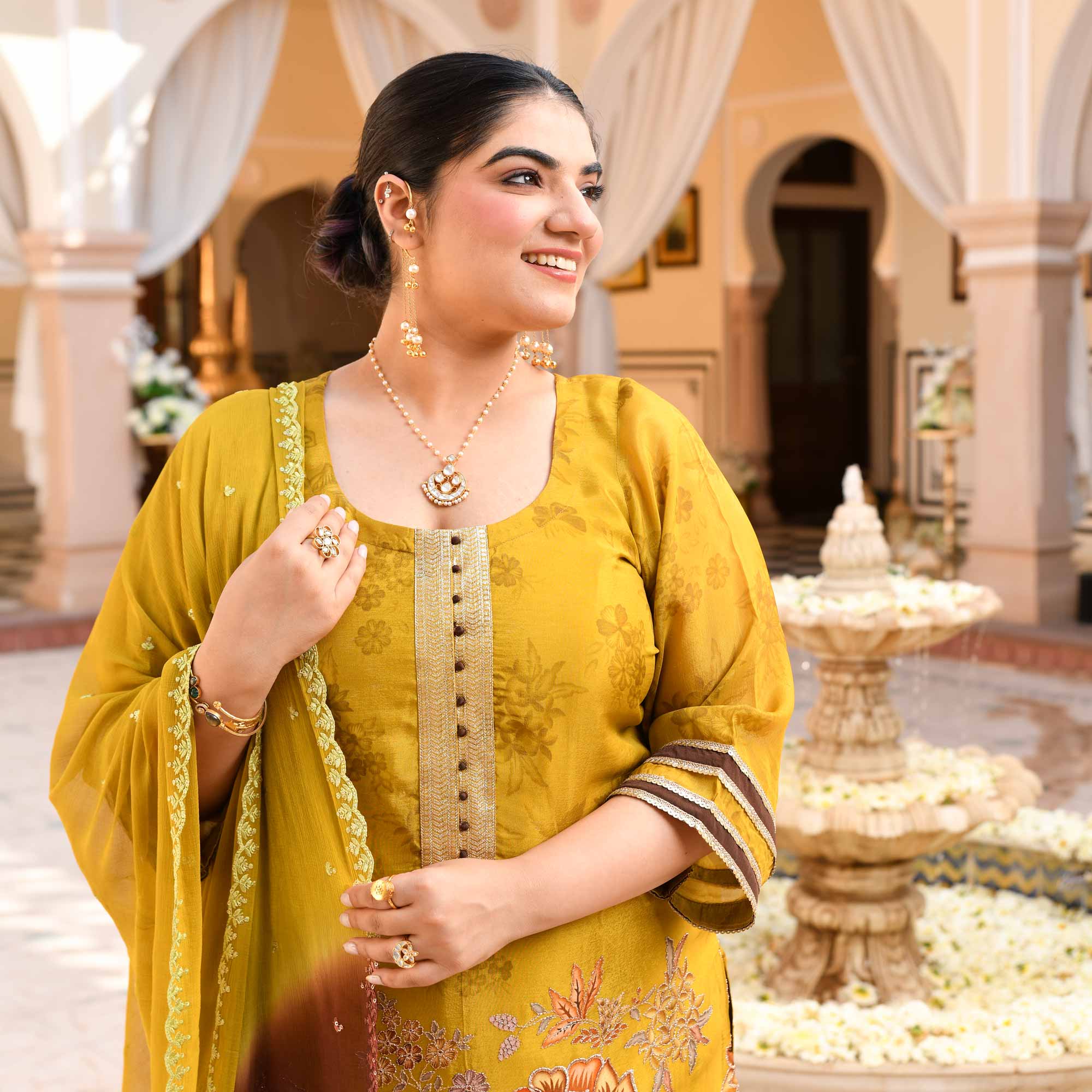Daffodil- Lime Yellow Tissue Silk Banarasi Suit Set