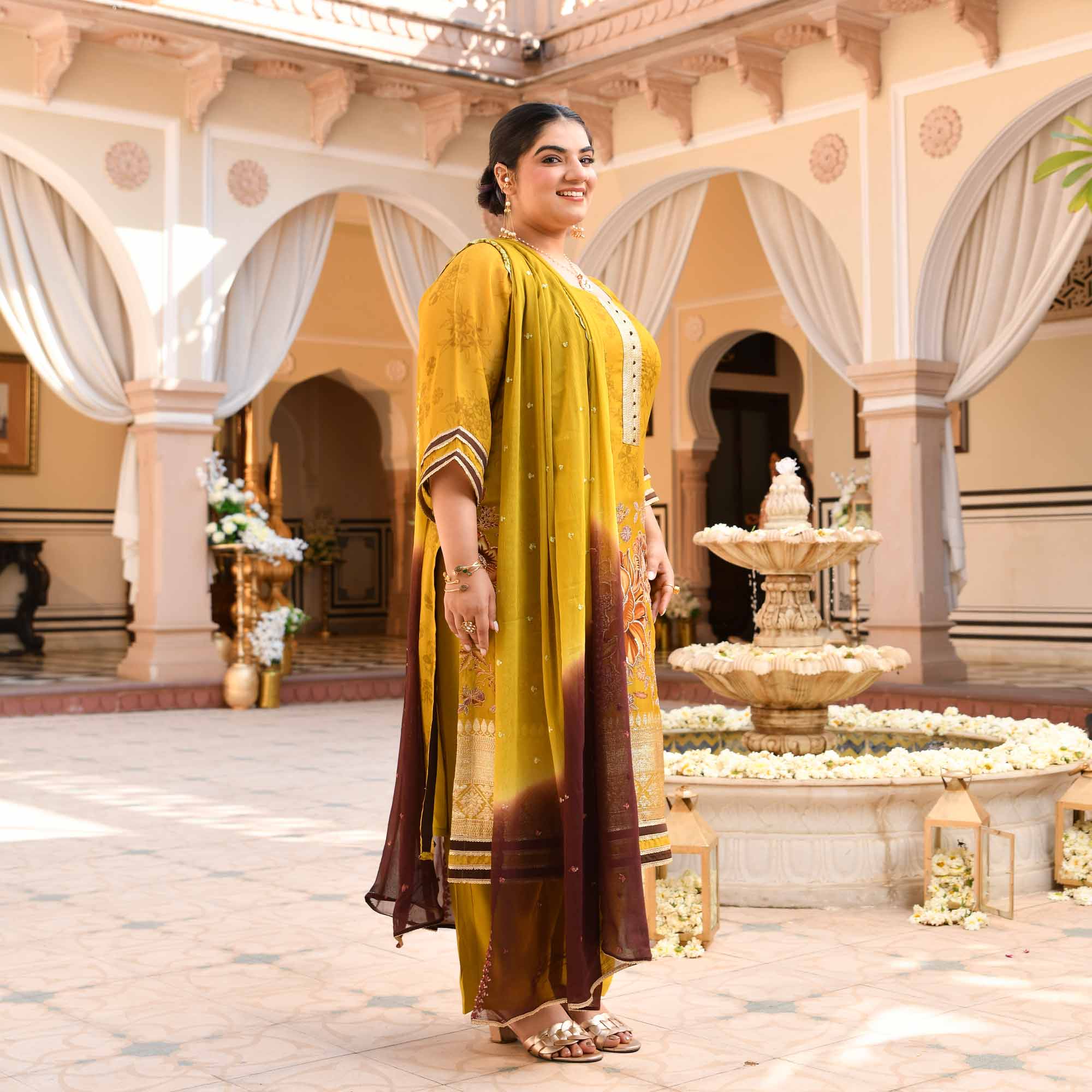 Daffodil- Lime Yellow Tissue Silk Banarasi Suit Set