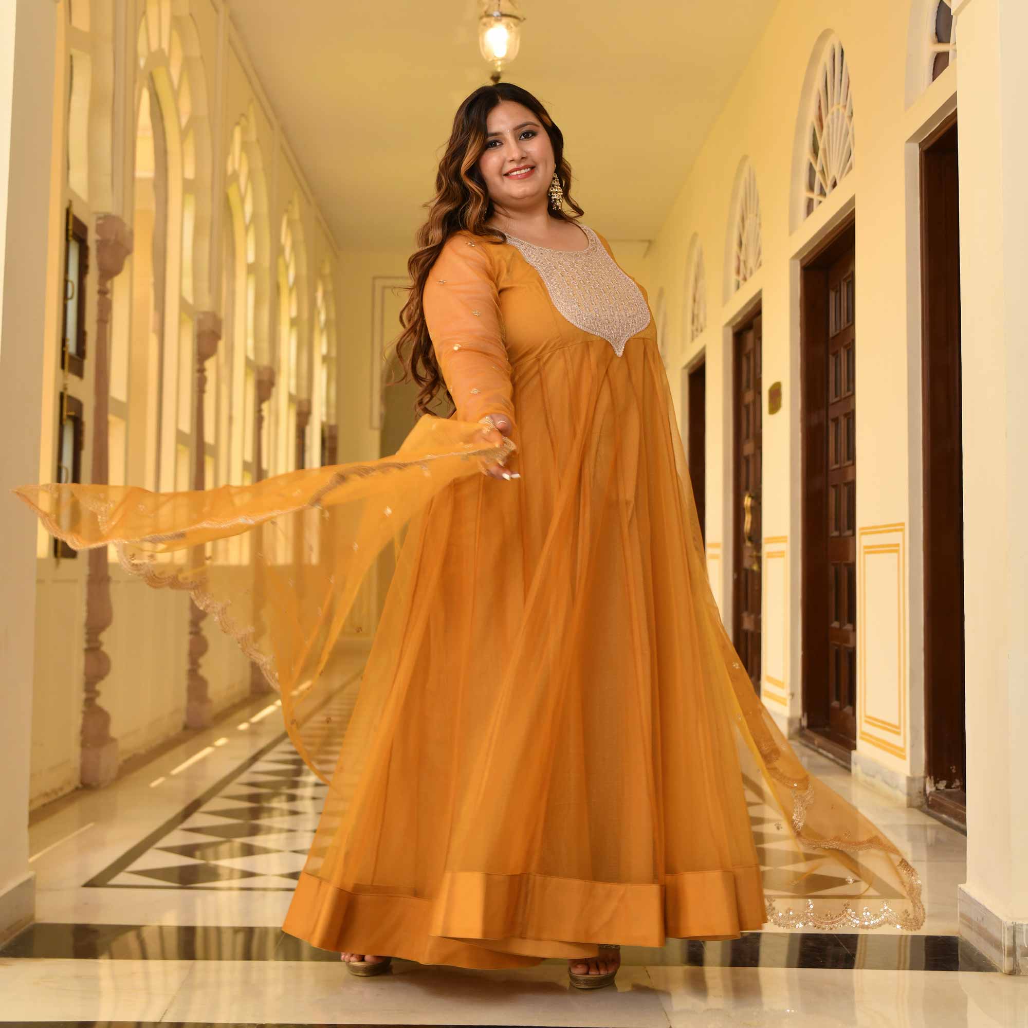 Gold Mesh Glam Tissue Net Anarkali Set