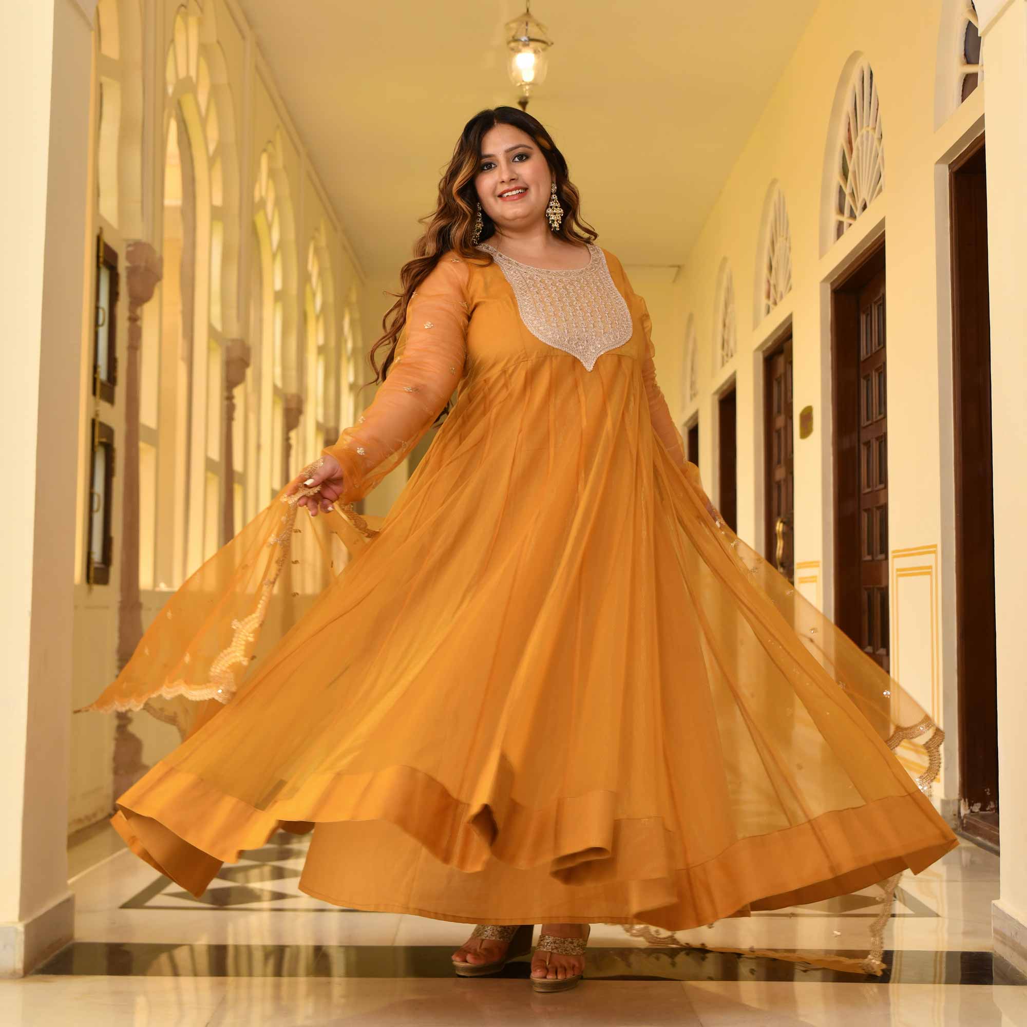 Gold Mesh Glam Tissue Net Anarkali Set