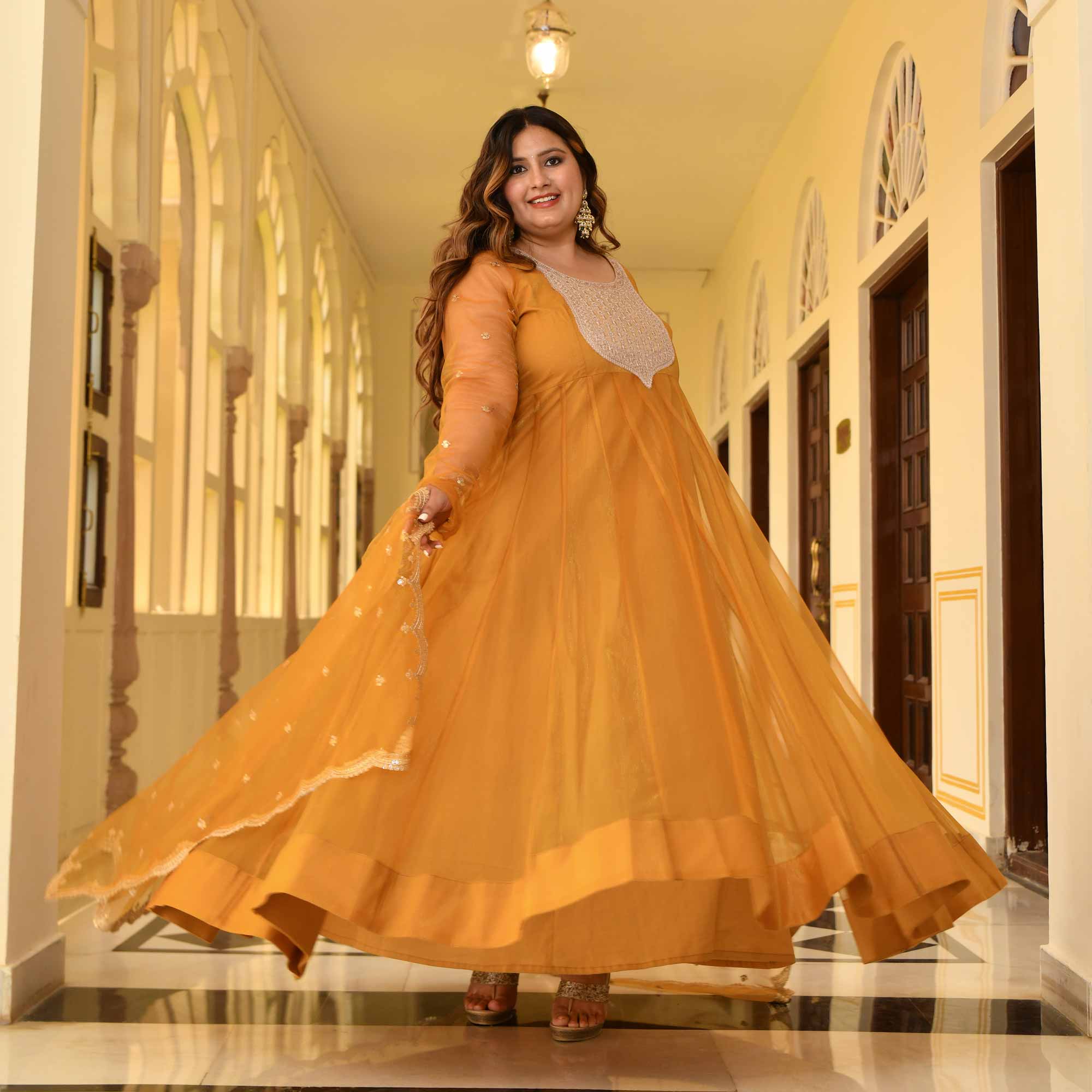 Gold Mesh Glam Tissue Net Anarkali Set