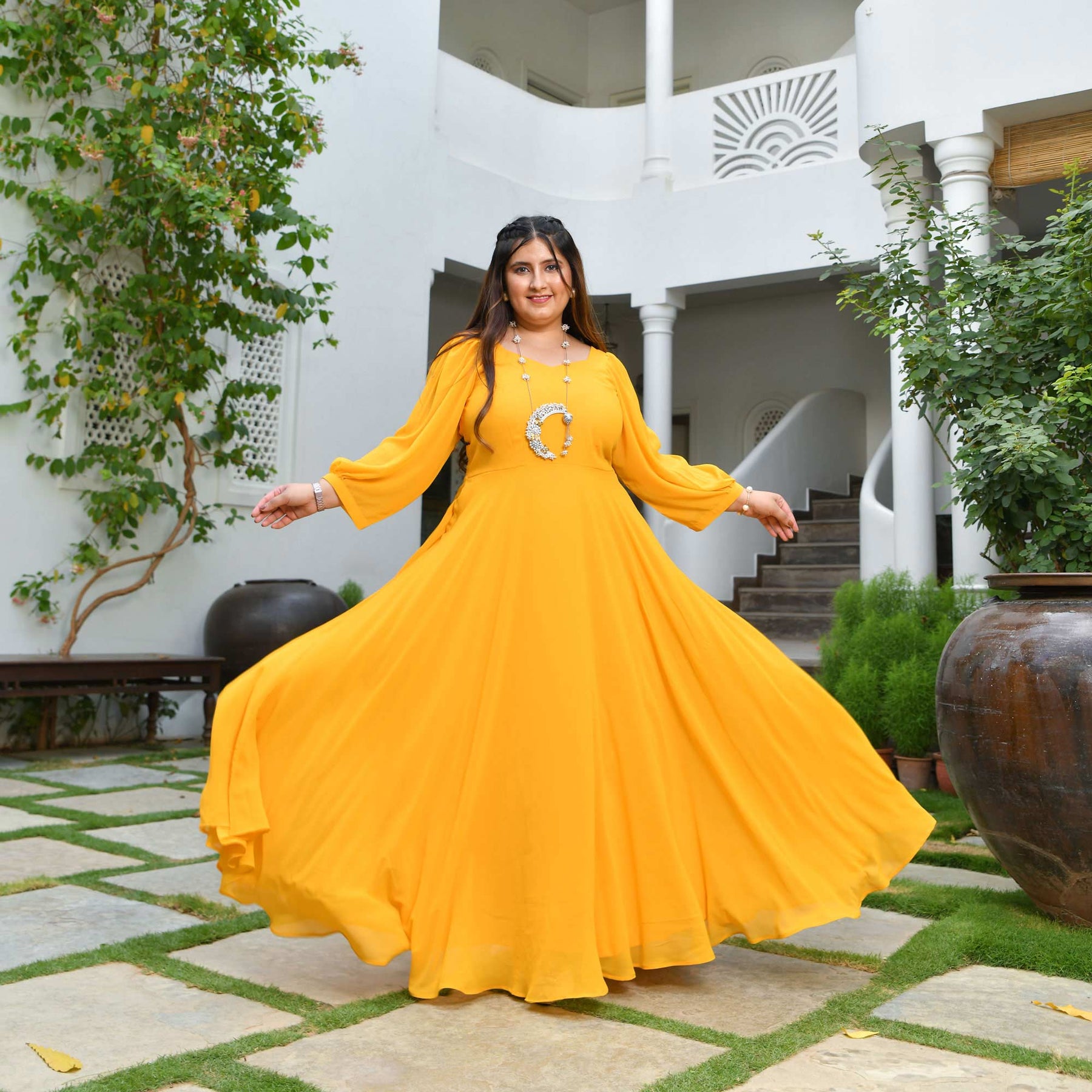 Buy Golden Delight Georgette Dress