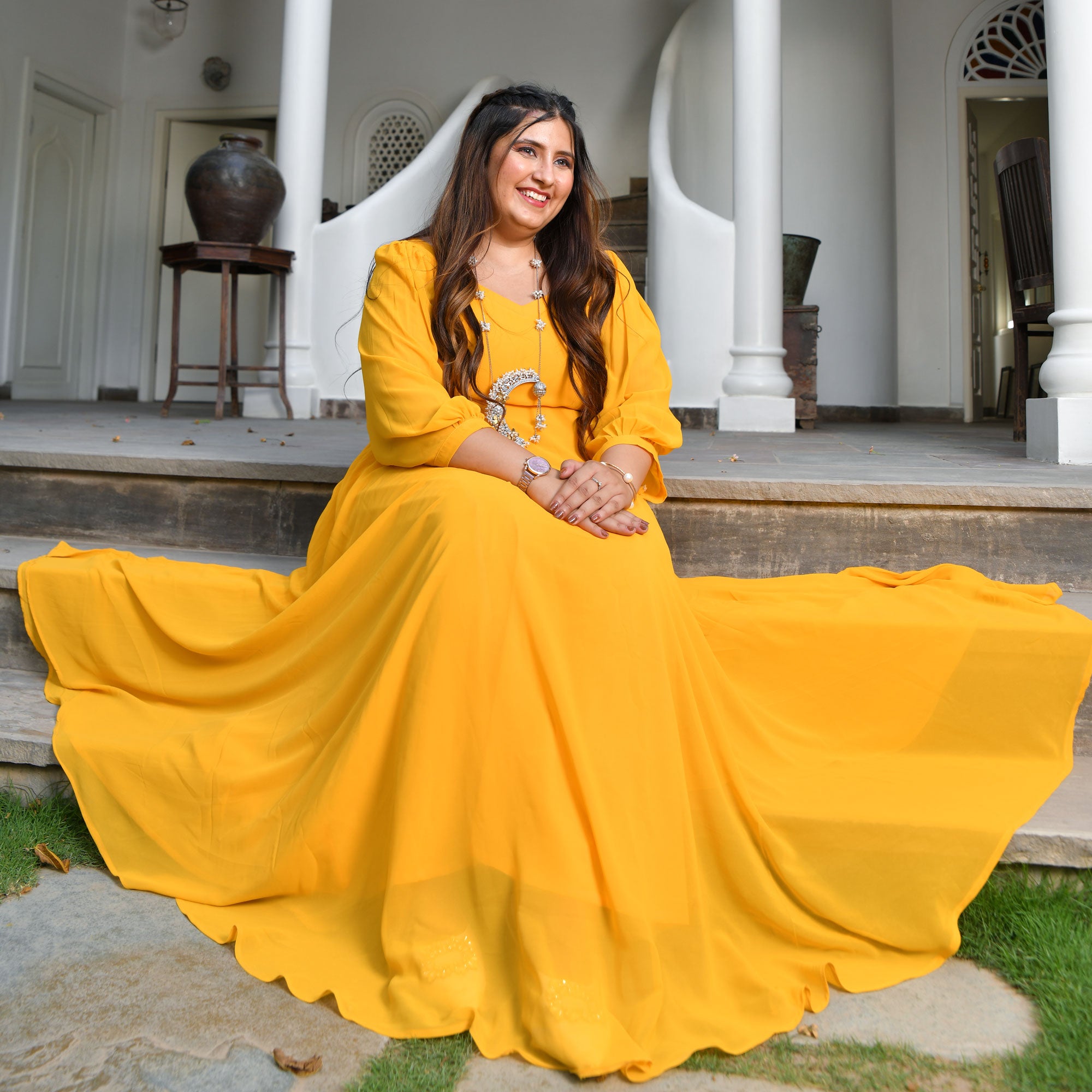 Golden Delight Georgette Dress