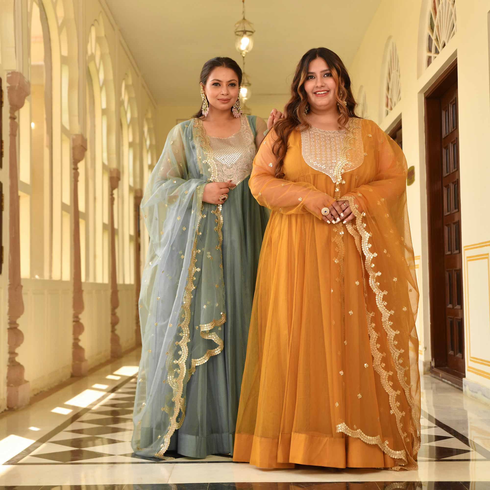 Gold Mesh Glam Tissue Net Anarkali Set
