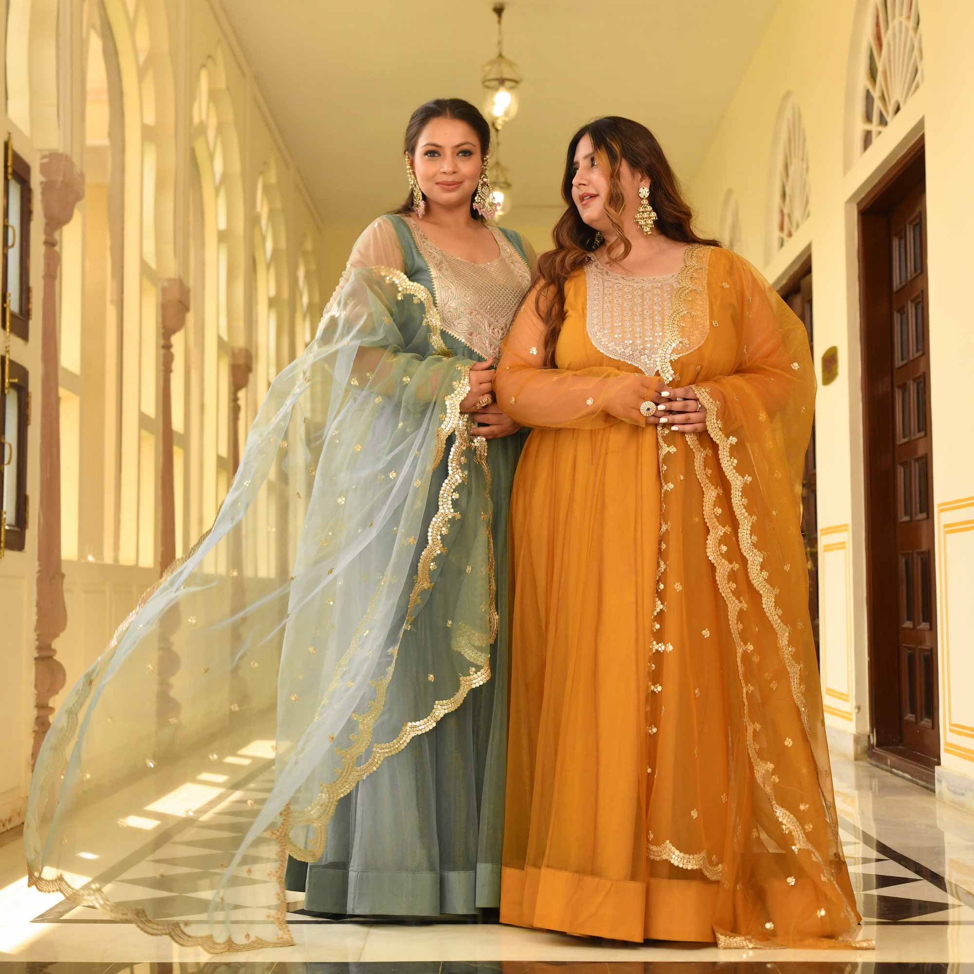 Gold Mesh Glam Tissue Net Anarkali Set