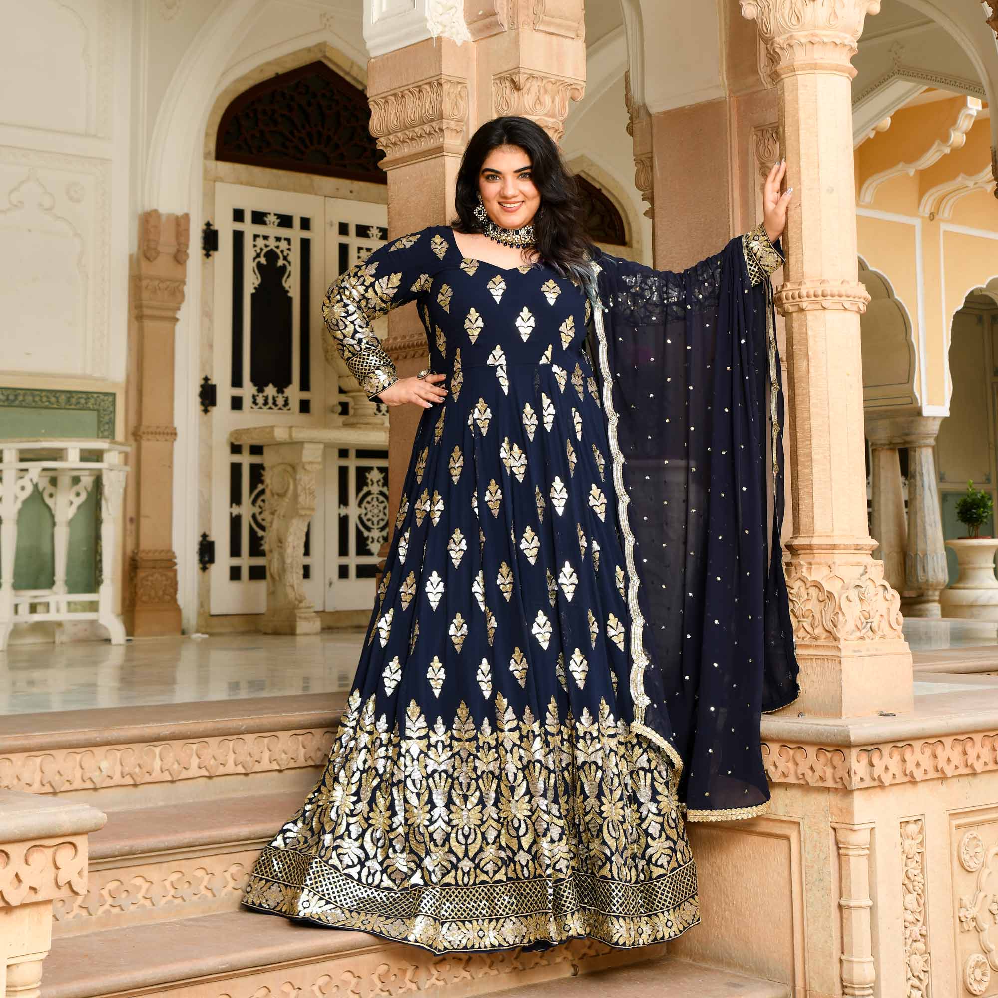 Heera Mahal - Regal Navy Duotone Sequin Embroidery Anarkali set