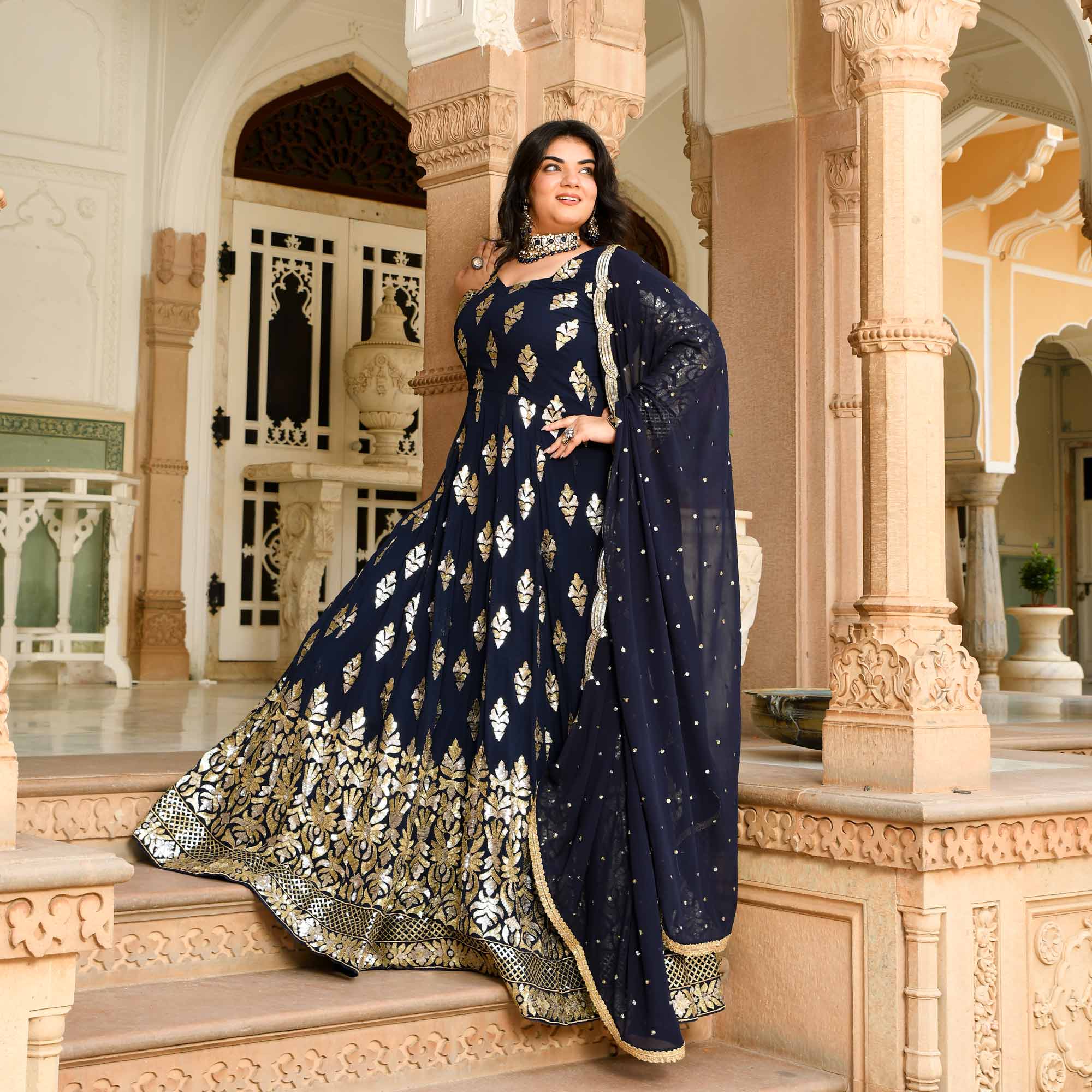 Heera Mahal - Regal Navy Duotone Sequin Embroidery Anarkali set