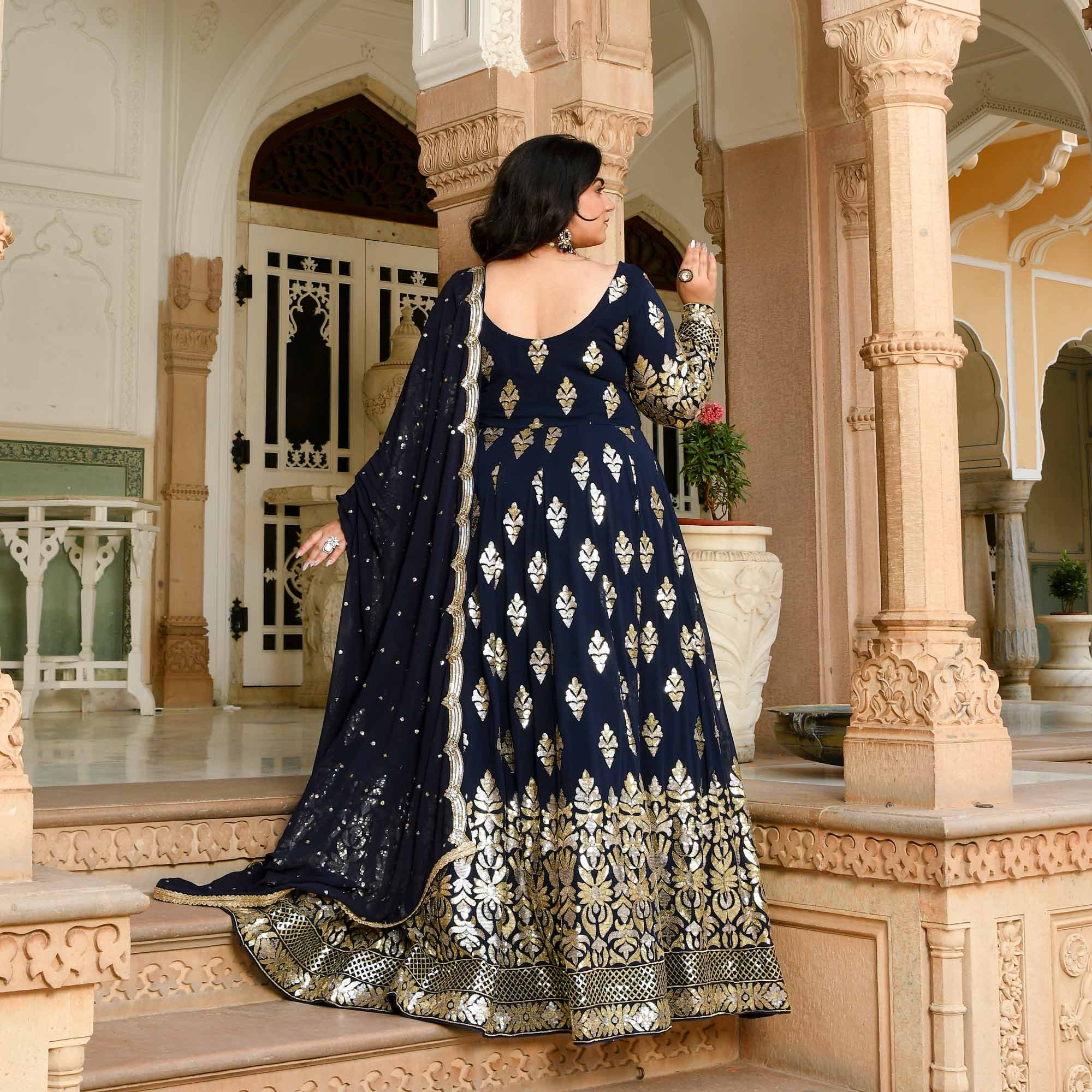 Heera Mahal - Regal Navy Duotone Sequin Embroidery Anarkali set