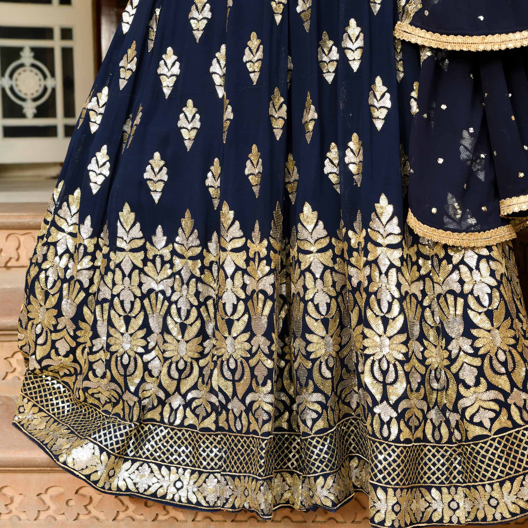 Heera Mahal - Regal Navy Duotone Sequin Embroidery Anarkali set