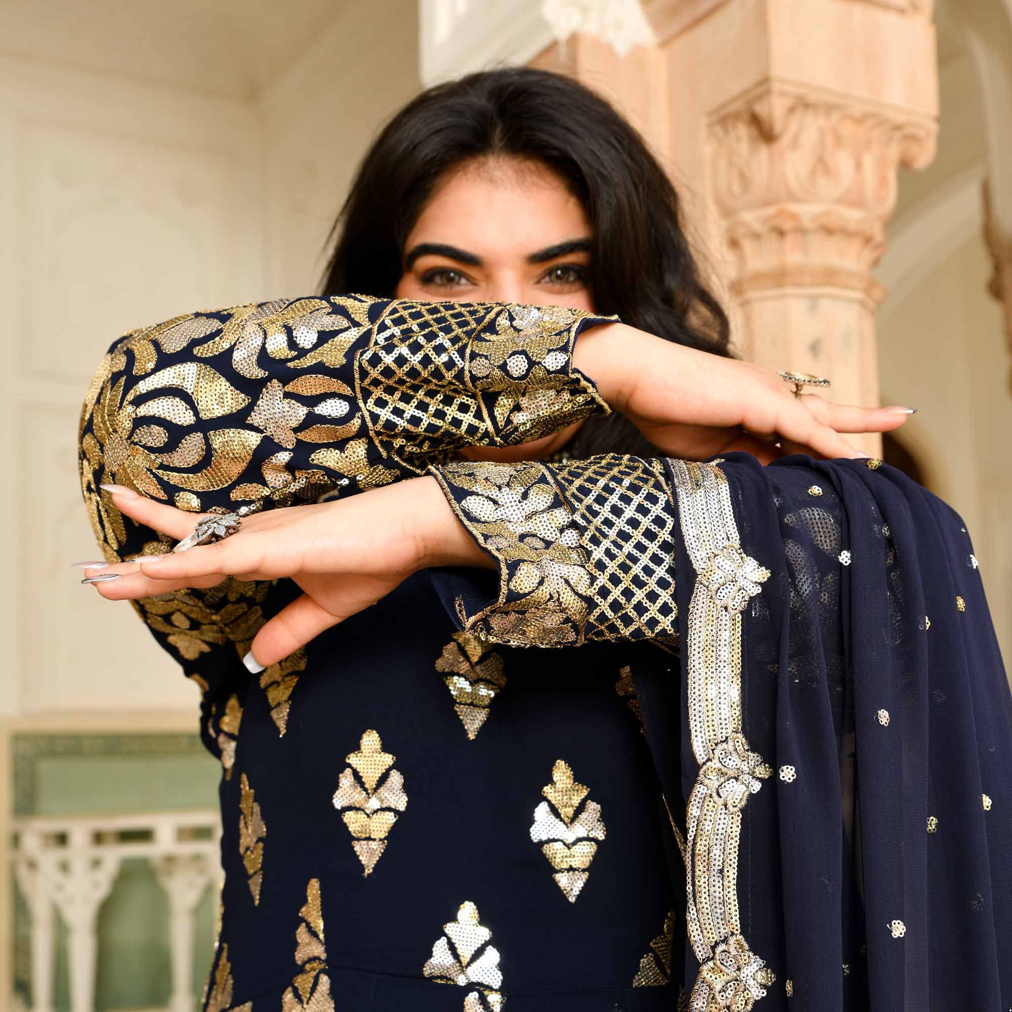 Heera Mahal - Regal Navy Duotone Sequin Embroidery Anarkali set