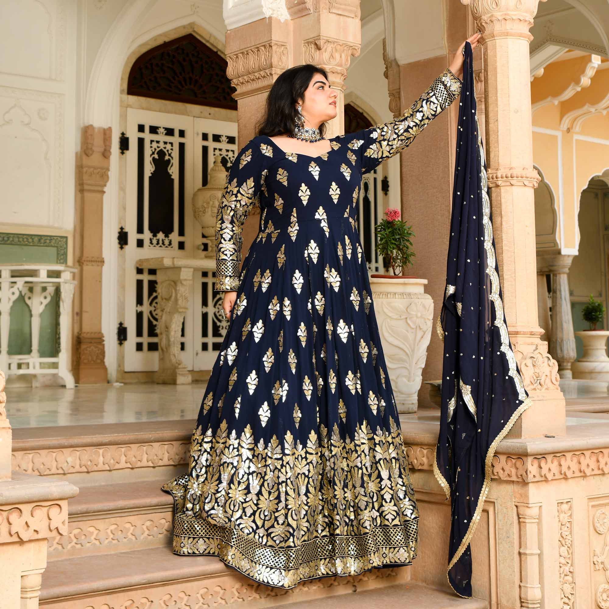 Heera Mahal - Regal Navy Duotone Sequin Embroidery Anarkali set