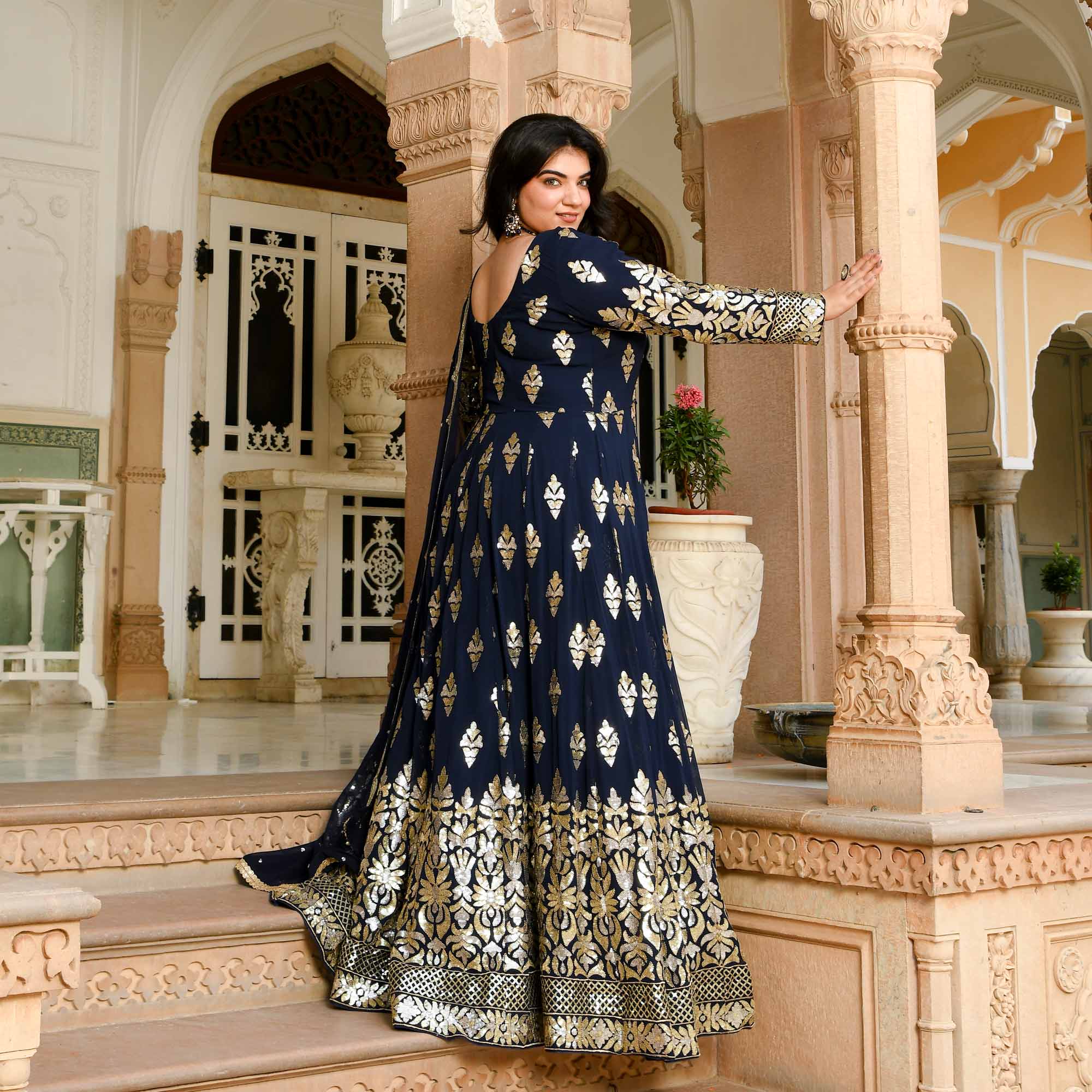 Heera Mahal - Regal Navy Duotone Sequin Embroidery Anarkali set