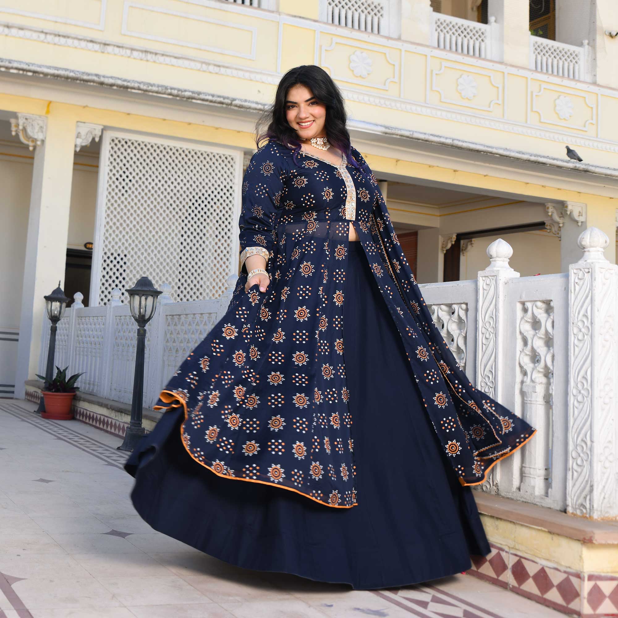 Royal Rhyme Bandhani Crepe Anarkali Lehenga Set