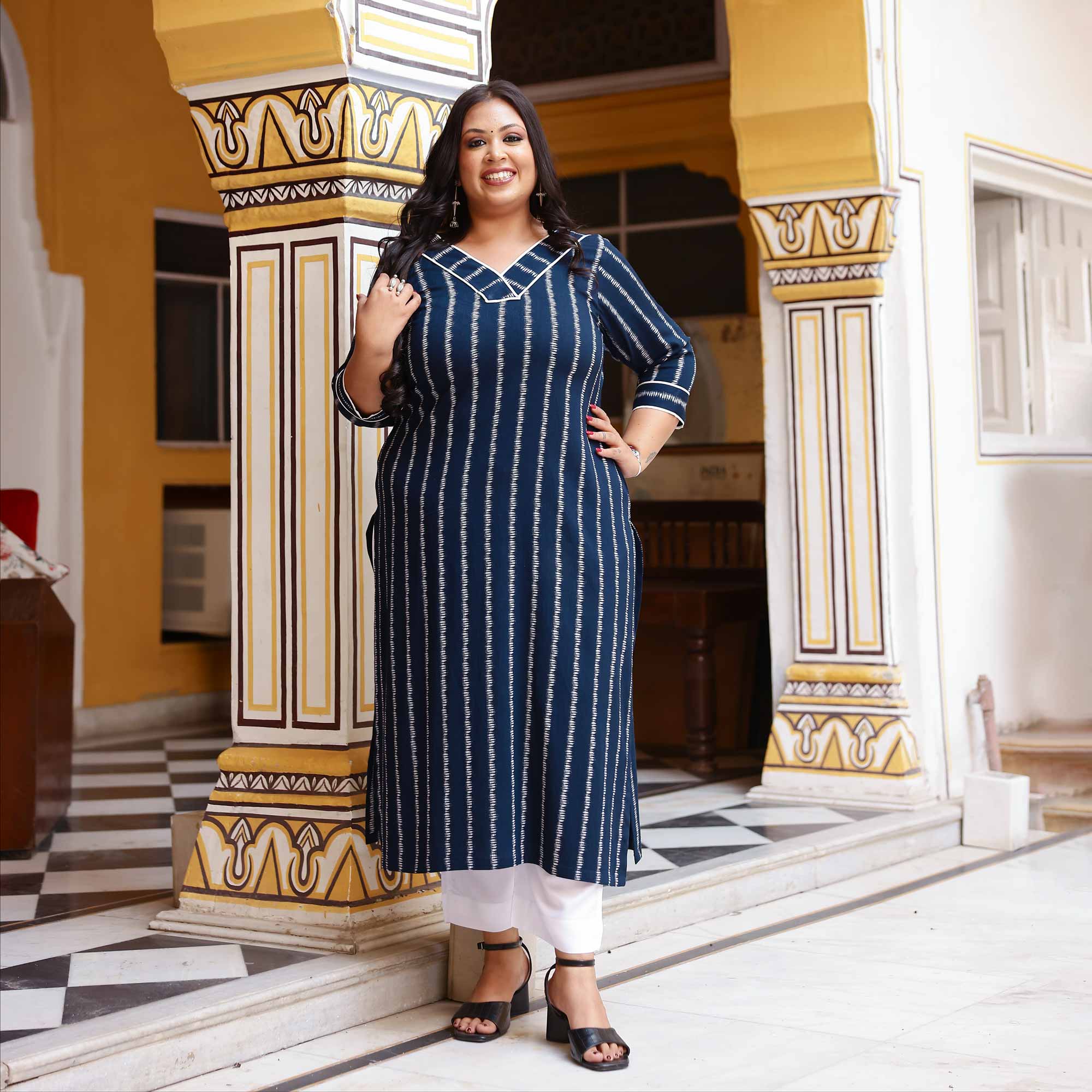 Blissfull Streaks Cotton Lycra Kurta