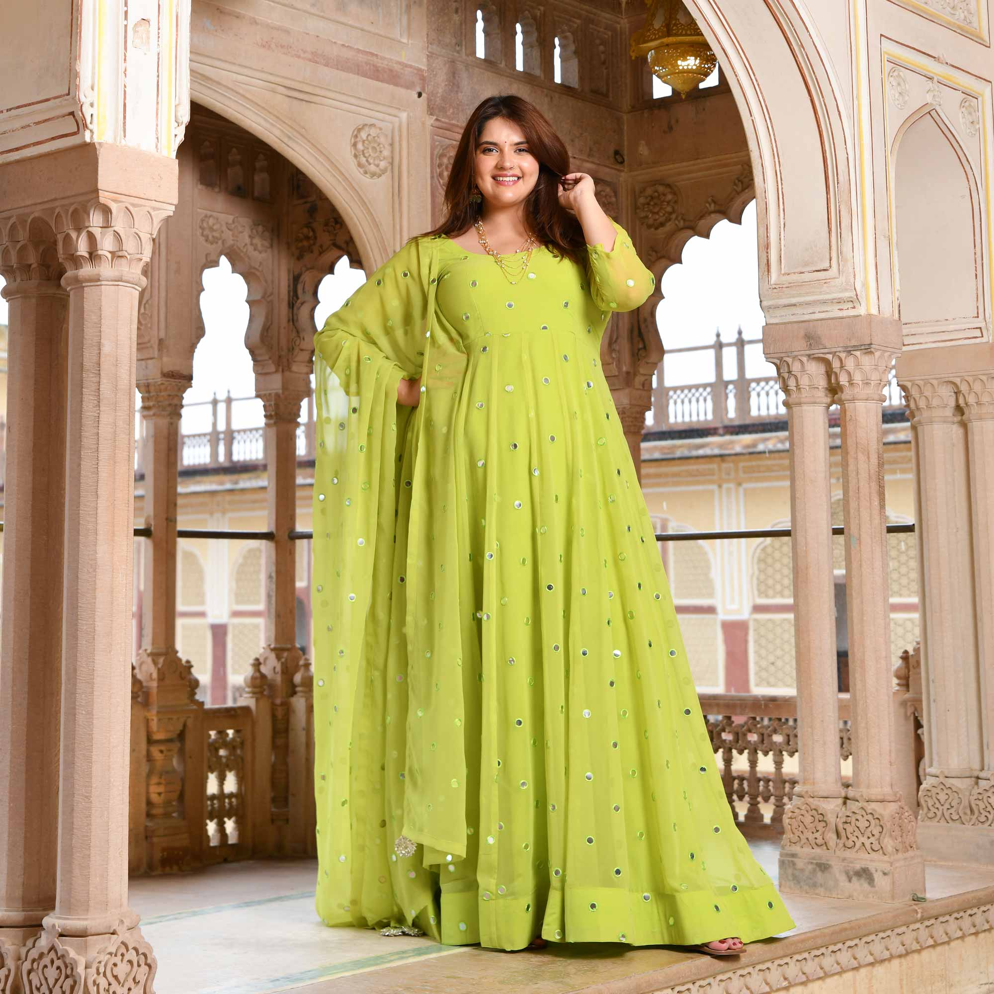 Citrus Radiance Georgette Embroidered Anarkali Set