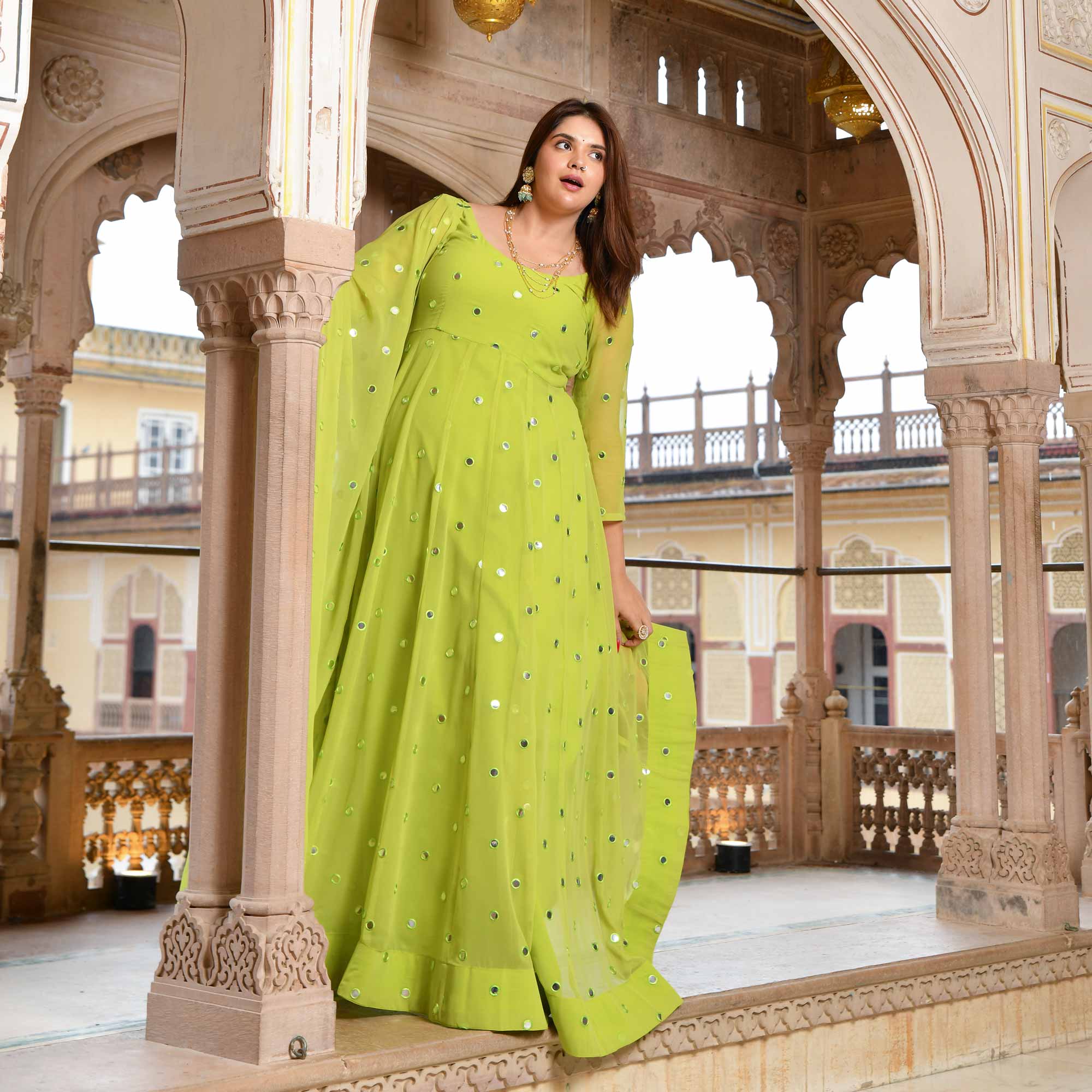 Citrus Radiance Georgette Embroidered Anarkali Set