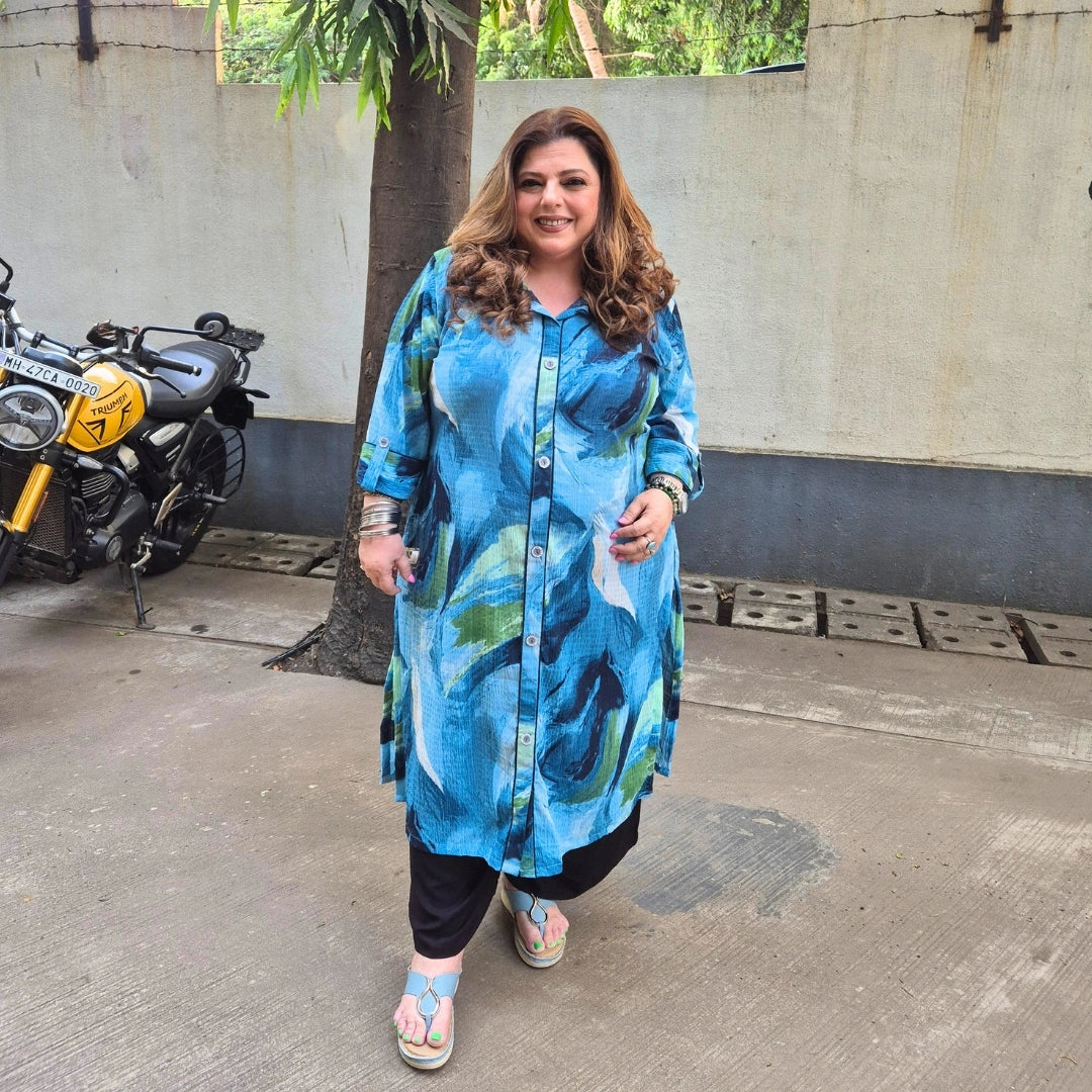 Under The Ocean- Sea Blue Abstract Print Shirt Kurta