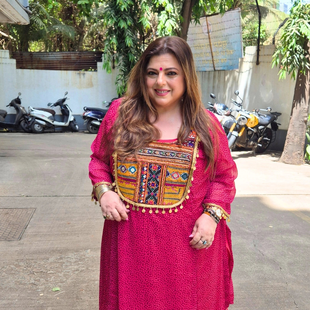 Bindiya- Dark Pink Chiffon Kutch Hand Embroidered Kurta