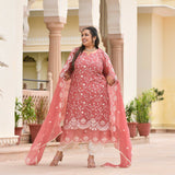 Pearl White & Pink Melody Thread Embroidered Organza Suit Set