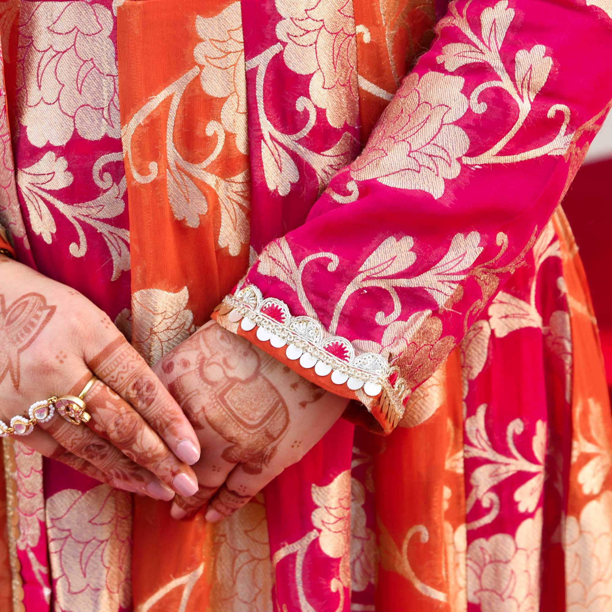 Kesar- Rani Pink & Orange Pure Georgette Banarasi Anarkali Set