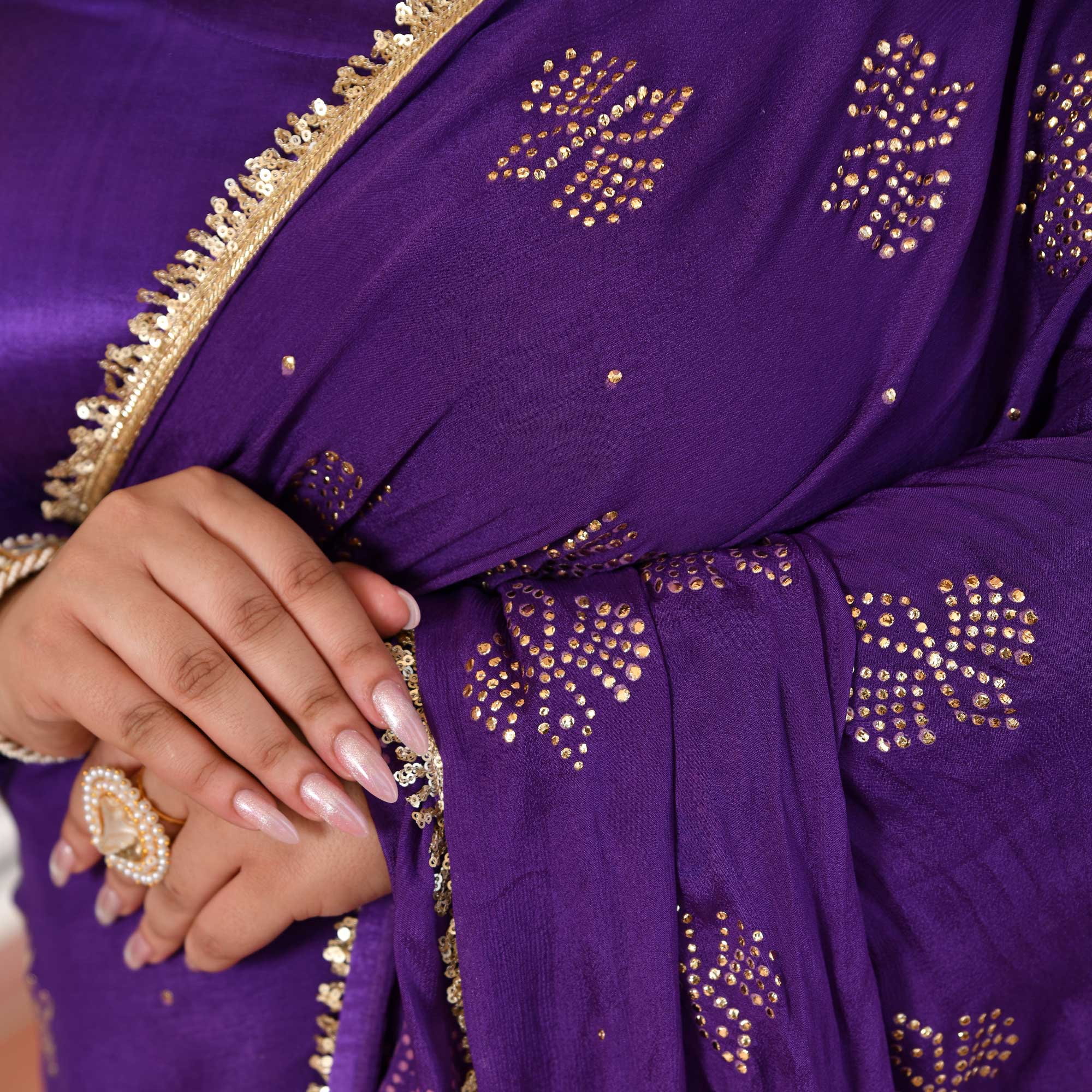 Regal Drapes- Deep Purple & Gold Embroidered Pre-drape Saree Set