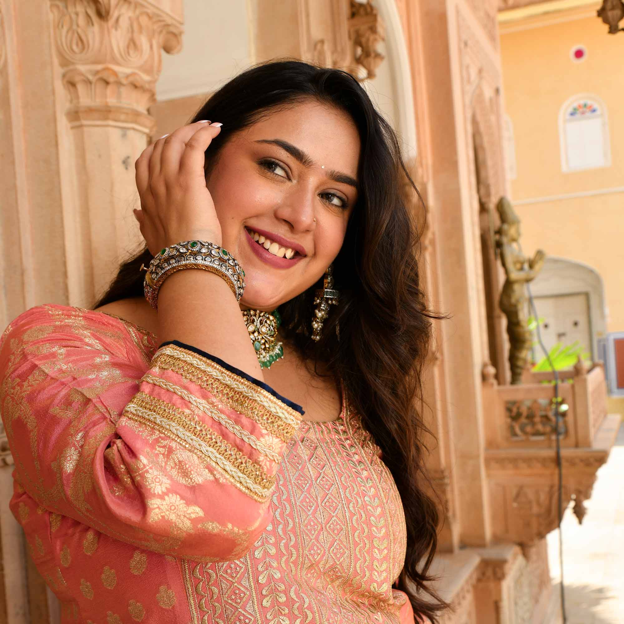 Preet- Peach Banarasi Tissue Silk Sequin Embroidered Lehenga Set