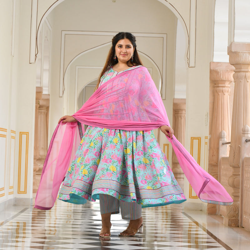 Whispers Of Bloom Floral Cotton Anarkali