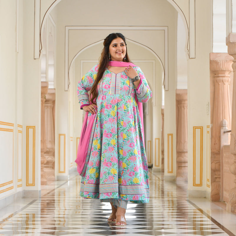 Whispers Of Bloom Floral Cotton Anarkali Set