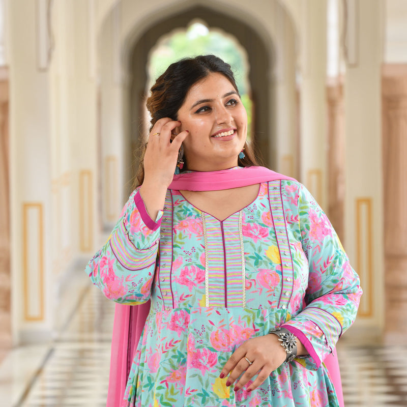 Whispers Of Bloom Floral Cotton Anarkali