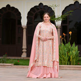 Peachy Reflection Embroidered Georgette Kurta with Skirt Set