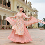 Peachy Reflection Embroidered Georgette Kurta with Skirt Set