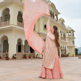 Peachy Reflection Embroidered Georgette Kurta with Skirt Set