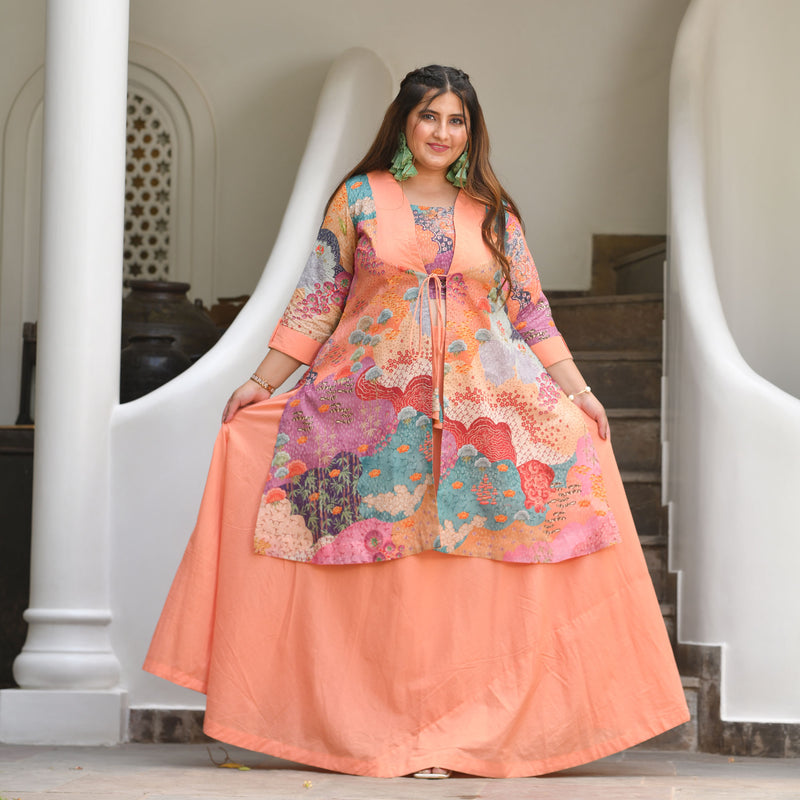 Pearl Peach Bloom Floral Skirt Co-Ord Set