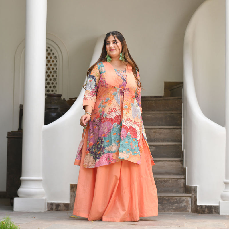 Pearl Peach Bloom Floral Skirt Co-Ord Set