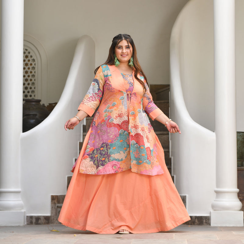 Pearl Peach Bloom Floral Skirt Co-Ord Set