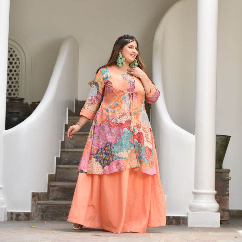 Pearl Peach Bloom Floral Skirt Co-Ord Set