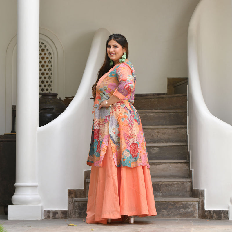Pearl Peach Bloom Floral Skirt Co-Ord Set