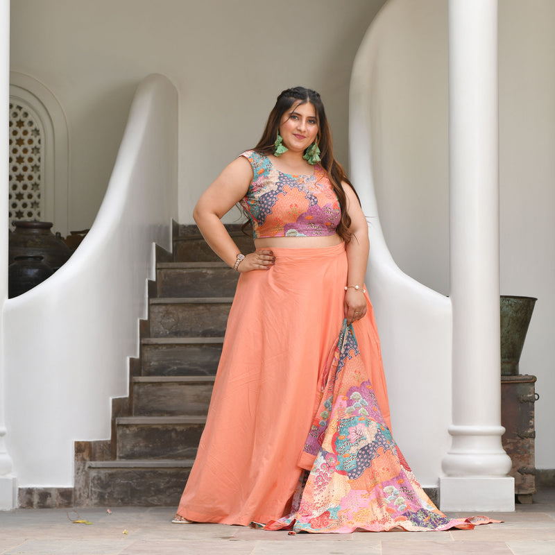 Pearl Peach Bloom Floral Skirt Co-Ord Set